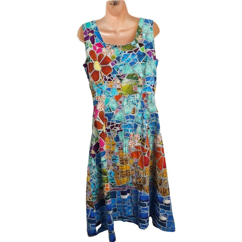 Simply Art by Dolcezza Floral Landscape Abstract Art Midi Dress Women Size L - Picture 6 of 11